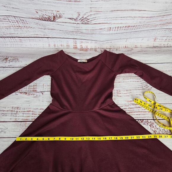 Freebird Stretch Fit & Flare Skater Dress Size S Burgandy Pleated Whimsy Fairy - Picture 11 of 14